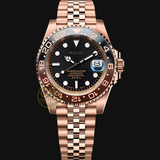 Seiko Mod Submariner "Root Beer Full Rose Gold"